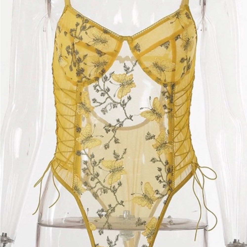 Yellow or Blue Floral Sheer Bodysuit